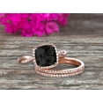 thumbnail image 1 of Trio Set 3.05 Carat Cushion Cut Black Diamond Moissanite 10k Rose Gold Wedding Set Bridal Ring Infinity Stacking Matching Band Art Deco, 1 of 5