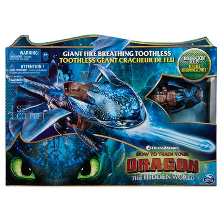 DreamWorks Dragons, Giant Fire Breathing Toothless, 20-inch Dragon with Fire Breathing Effects and Bioluminescent Color, for Kids Aged 4 and (Dragon Age 2 Best Mage Armor)