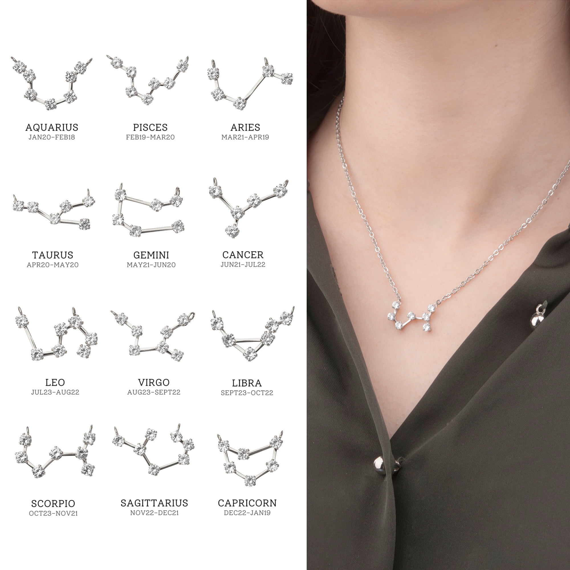 Anavia Zodiac Necklace Birthday Gifts for Girlfriend - Stainless Steel Zodiac Constellation Crystal Necklace - Zodiac Dainty Jewelry for Women [Silver, Scorpio]