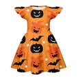 thumbnail image 4 of Halloween Girls Dresses Size 10-12 Flutter Sleeve Cute Skater Dress Summer Holiday Pumpkin Ghost Novelty Crew Neck Girls Fashion Girls Dresses Saffron 3-4 Yaers, 4 of 4