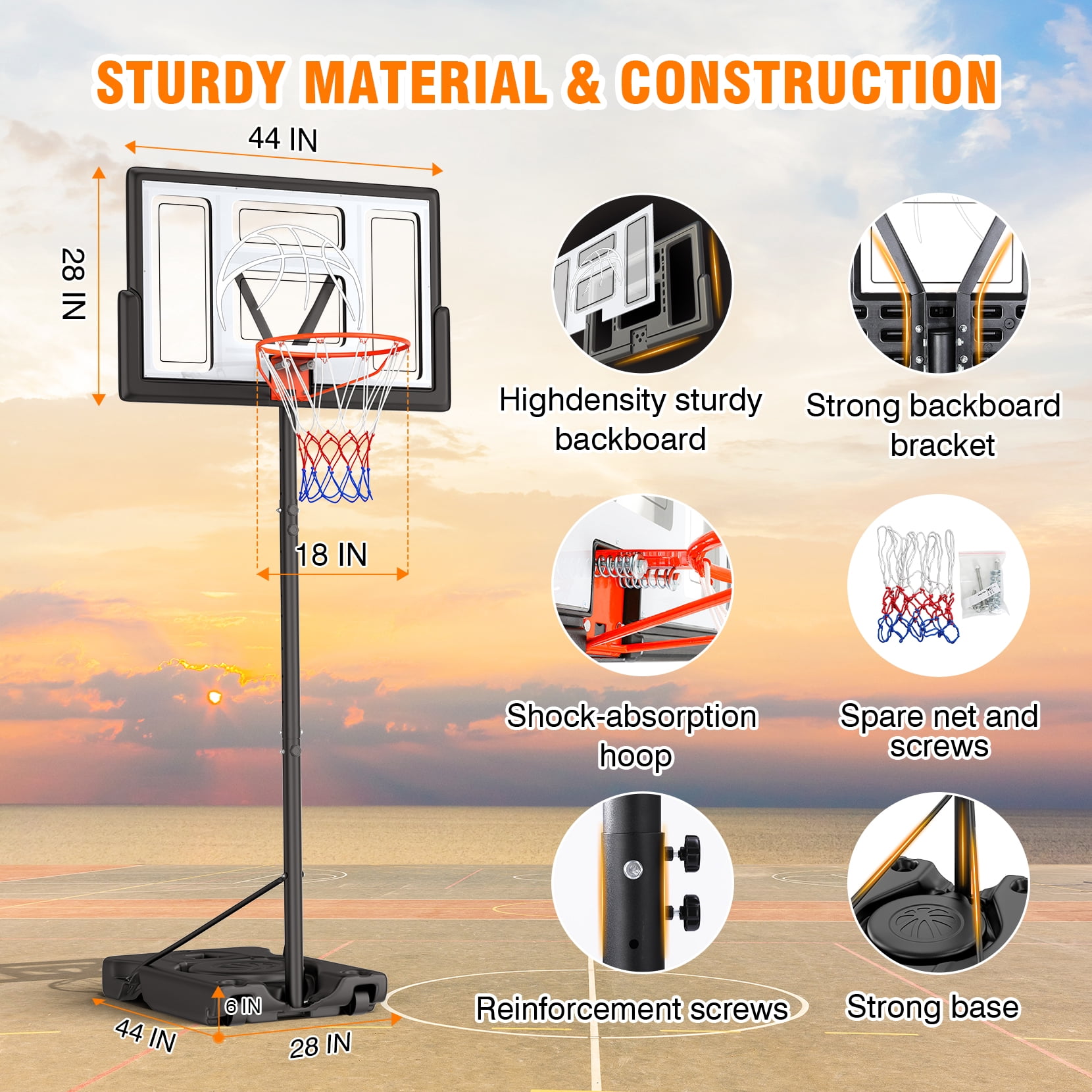 Tonbux Basketball Hoop Outdoor 10ft Adjustable, Portable Basketball Hoop Goal System for Kids Youth and Adults in Backyard/Driveway/Indoor, 44 Inch Shatterproof Backboard and Larger Base
