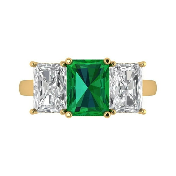 Three-Stone Engagement Ring for Women - 4ct Simulated Emerald in 18K Yellow Gold Promise Ring