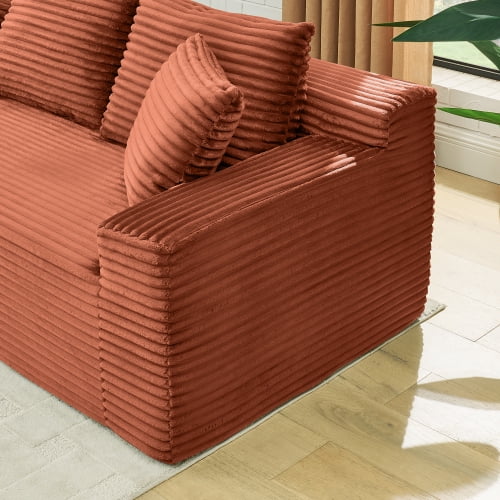 115" U-Shaped Boneless Sectional Sofa with Chaise and Ottoman, Deep Seat Plush Corduroy, No Assembly Required, Orange