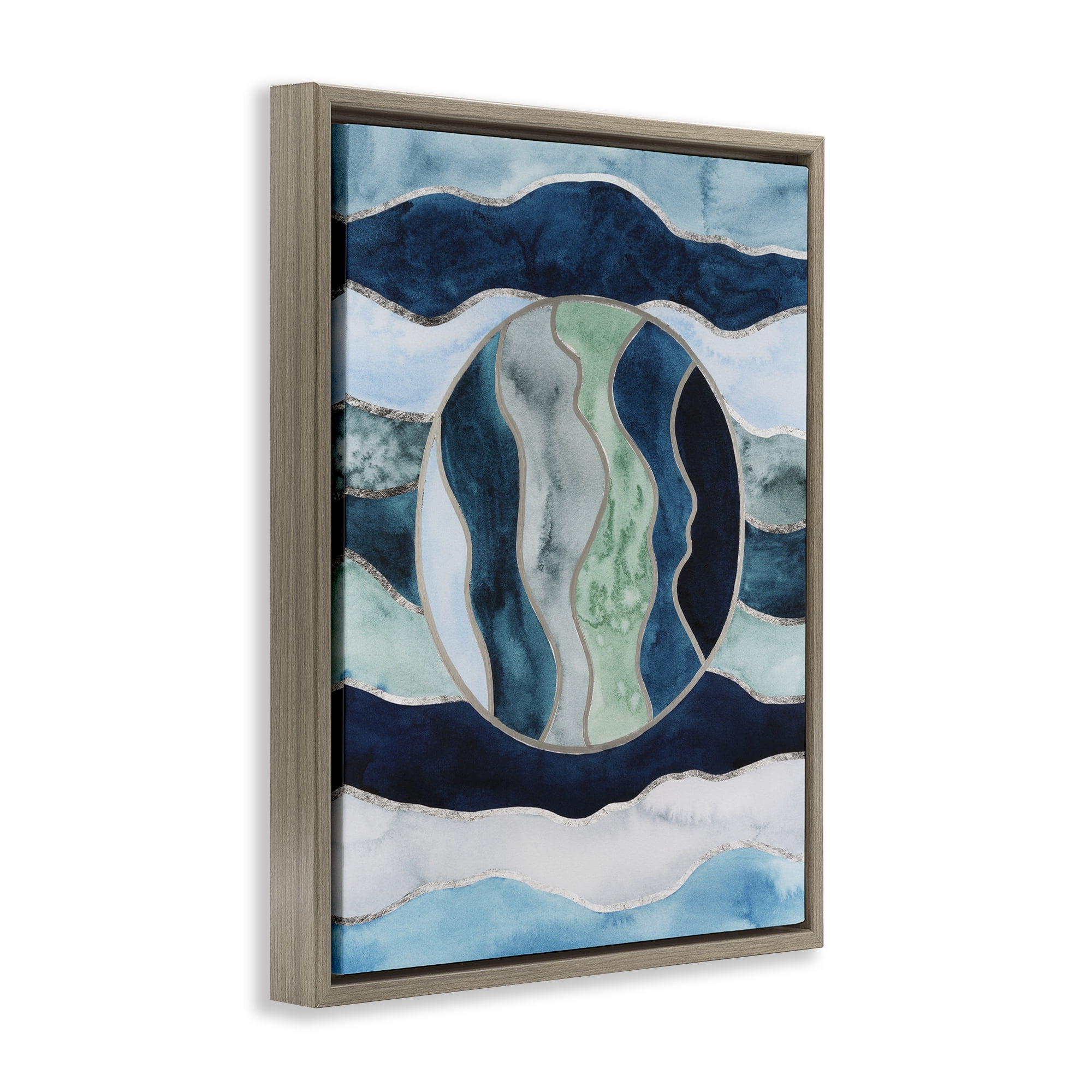 Stupell Industries Rotated Circle on Waves Abstract Painting Brown Floater Framed Canvas Art Print Wall Art, 17 x 21