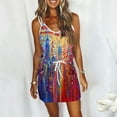 thumbnail image 3 of Joau Womens 4th of July Sleeveless T-Shirts Mini Dress American Flag Patriotic Summer V Neck Spaghetti Strap Drawstring Sundresses Casual Loose Pockets Dress, 3 of 6