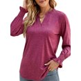 thumbnail image 3 of TEMOFON Fall Tops for Women V-neck Blouse Lightweight Pullover Sweatshirts Dressy Flowy Long Sleeve Shirts for Women Puff Long Sleeve Tops Casual T-Shirts Tunics Solid Color Winered Size S, 3 of 6