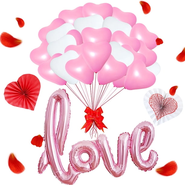 Kit de globos Love Heart de látex, 55 unidades, con cinta en forma de abanico de papel en forma de c