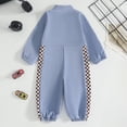 thumbnail image 3 of Xyant Baby Boy Girl Race Car Outfit Number Checkered Mandarin Collar Long Sleeve Zipper Romper One Piece Jumpsuit Fall Winter Clothes (Blue,3-6 Months), 3 of 6