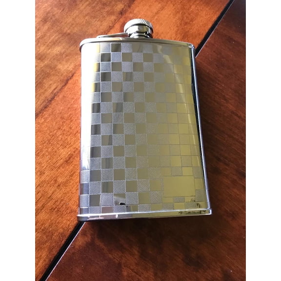 1508YX-3, 8 Oz flask checker design with rim, stainless steel