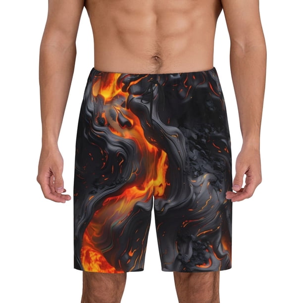 Balery Molten Lava Abstract Flow Pantalones cortos de pijama de punto de algodón para hombre con cinturilla y bolsillos-Small