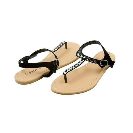 Rhinestone Slingback - Sara Z Girls Flat Thong Slingback Sandals with Rhinestones Size 4/5