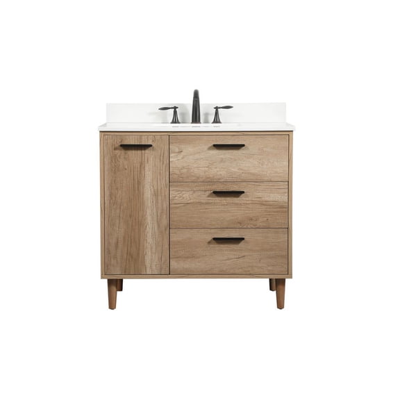 Elegant Decor Baldwin 36" Single Bathroom Vanity with Backsplash in Natural Oak