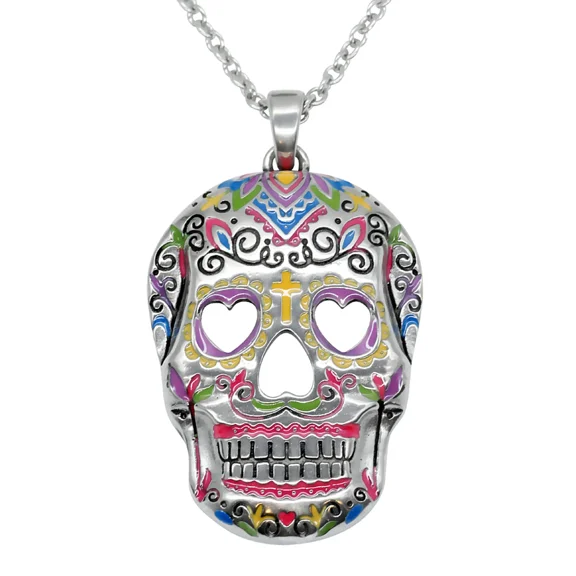 Sugar Skull Necklace "Heart Eyes", Skull Pendant