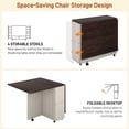 thumbnail image 3 of Blotout Farmhouse 5‑Piece Dining Set for 4, 60'' Drop‑Leaf Foldable Dining Table Set with 4 PU Leather Chairs, 6 Wheels & 2‑Tier Storage Shelf, Dining Furniture Set for Small Spaces, Brown&White, 3 of 8