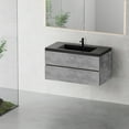 thumbnail image 2 of 42" Floating Bathroom Vanity with Sink, Modern Wall-Mounted Bathroom Storage Vanity Cabinet with Black Quartz Sand Top Basin and Soft Close Drawers, EDI-Series Cement Grey, 2 of 13