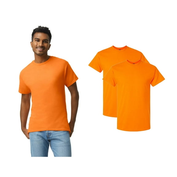 Gildan High Visibility Short Sleeve T-Shirts for Men, Hi Vis Heavyweight Casual Wear, Safety Orange, Pack 2, S