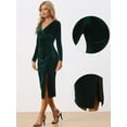 thumbnail image 2 of DARING DIVA Long Sleeves V Neck Wrap Ruched Split Cocktail Evening Dress
 XS Dark Green, 2 of 6