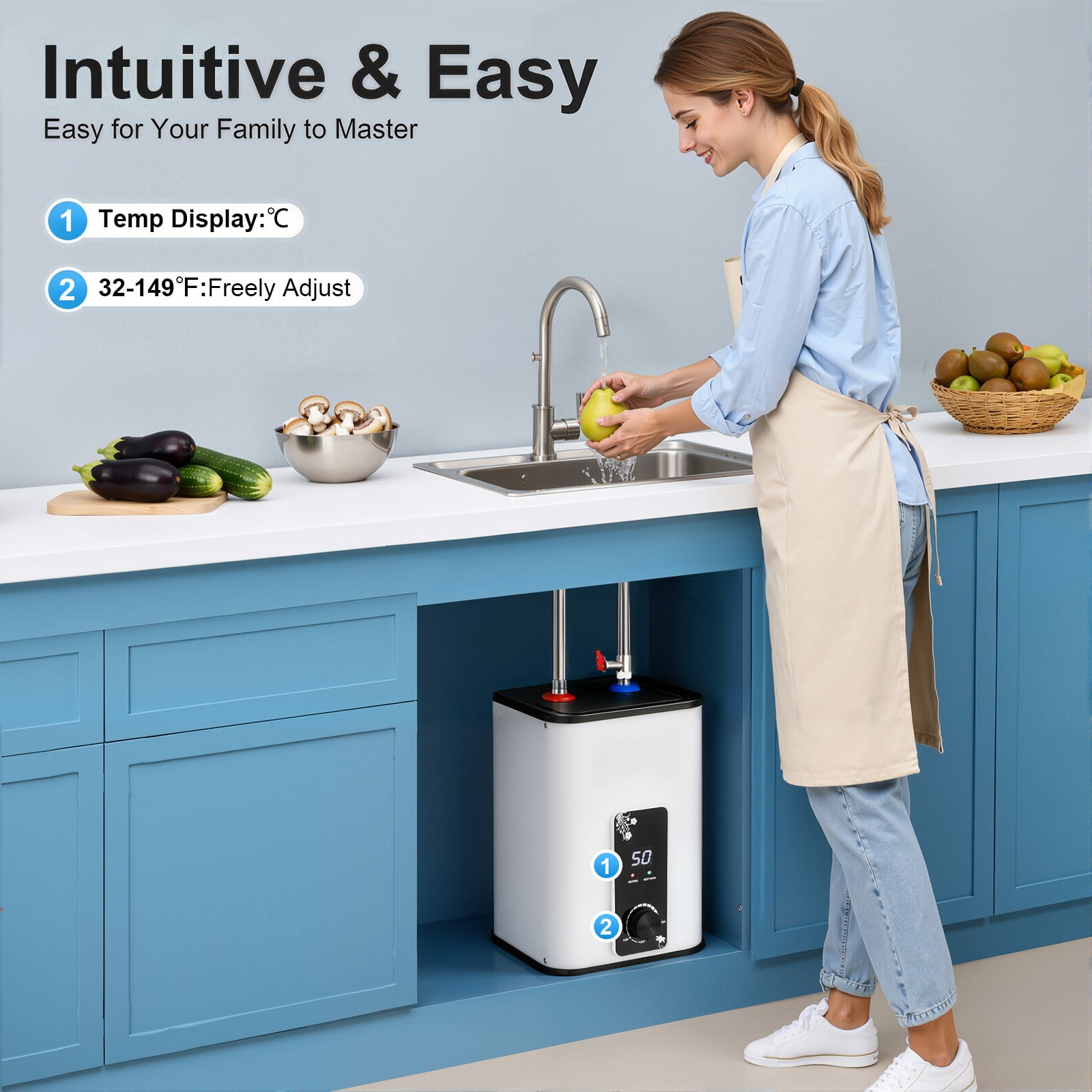 8L Rectangle Electric Mini Tank Water Heater Instant Hot Water Heater 1500W For Use In Kitchens, Cabinets, Bathrooms