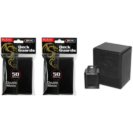 - COMBO- BCW Black Deluxe Leatherette Deck Case plus 2 50ct Pks (100) of BLACK Double Matte Deck Guard Sleeves for Collectable Gaming Cards like Magic The Gathering.., By BCW Gaming