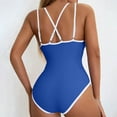 thumbnail image 7 of UTSJKR Women's V-Neck Cutout One-Piece Swimsuit, Ruched Tummy Control Bathing Suit with Racerback Straps Blue XL, 7 of 7