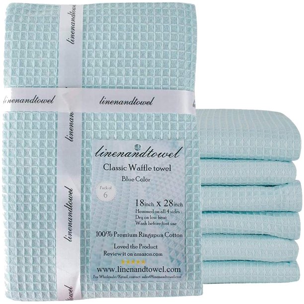 Linen And Towel Dish Towels 6 Pack 130 Thread Count Ring Spun Cotton Classic Waffle