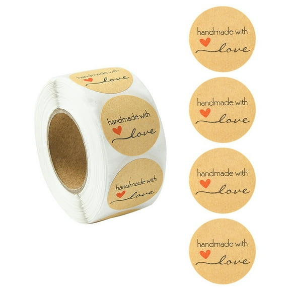 1 Inch Handmade with Love Sticker Rolls Self-Adhesive Kraft Paper Gift Tag Stickers Adhesive Labels for Festival Christmas Holiday Presents Navajo White Sticker: 25mm 500pcs/roll