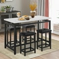thumbnail image 3 of SYNGAR 5 Piece Dining Table Set, Modern Pub Table Set W/ 4 PU Leather Cushioned Stools, Counter Height Faux Marble Bar Table Set, 4-Person Dining Table & Stools Set, Kitchen Breakfast Table Set, D7774, 3 of 12