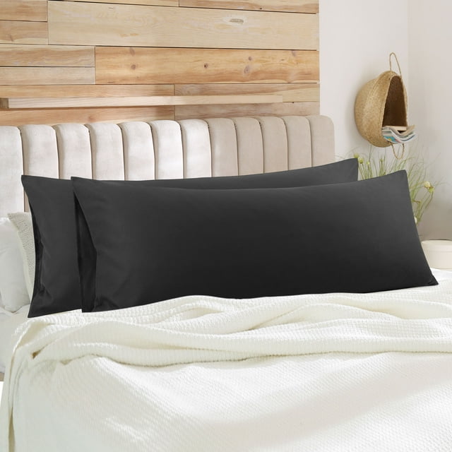 PiccoCasa 2Pcs Body Pillowcases Microfiber Pillow Covers, Queen Black