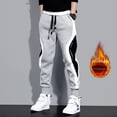 thumbnail image 4 of Pantalones con forro polar para hombre, otoño e invierno, gruesos, cálidos, de moda, con costuras en contraste de color, bordados, pantalones deportivos ingleses con tobillos atados, 4 of 5