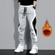 thumbnail image 1 of Pantalones con forro polar para hombre, otoño e invierno, gruesos, cálidos, de moda, con costuras en contraste de color, bordados, pantalones deportivos ingleses con tobillos atados, 1 of 5