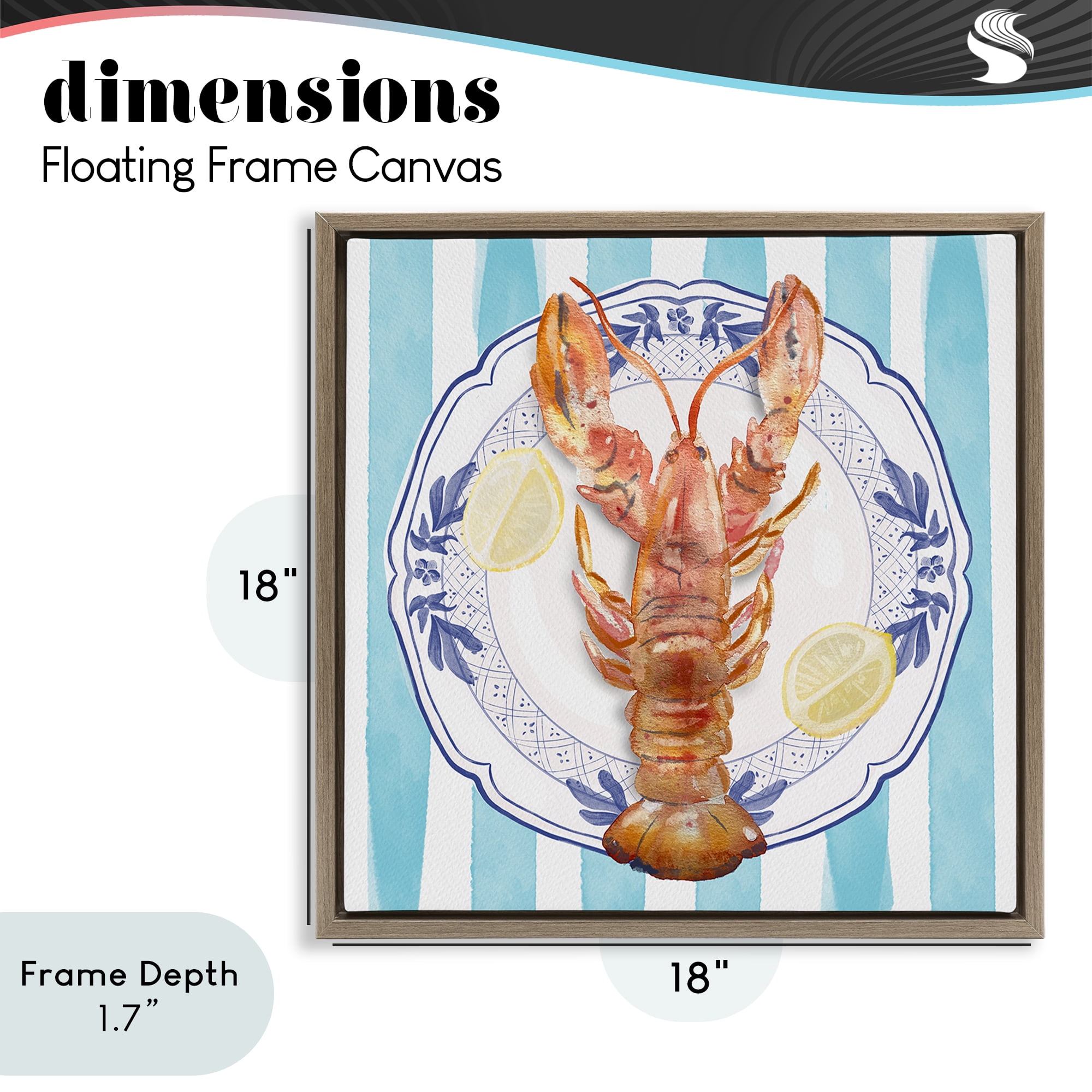 Stupell Industries Lobster Seafood Plate Brown Framed Floater Canvas Wall Art, design by Christie Adams