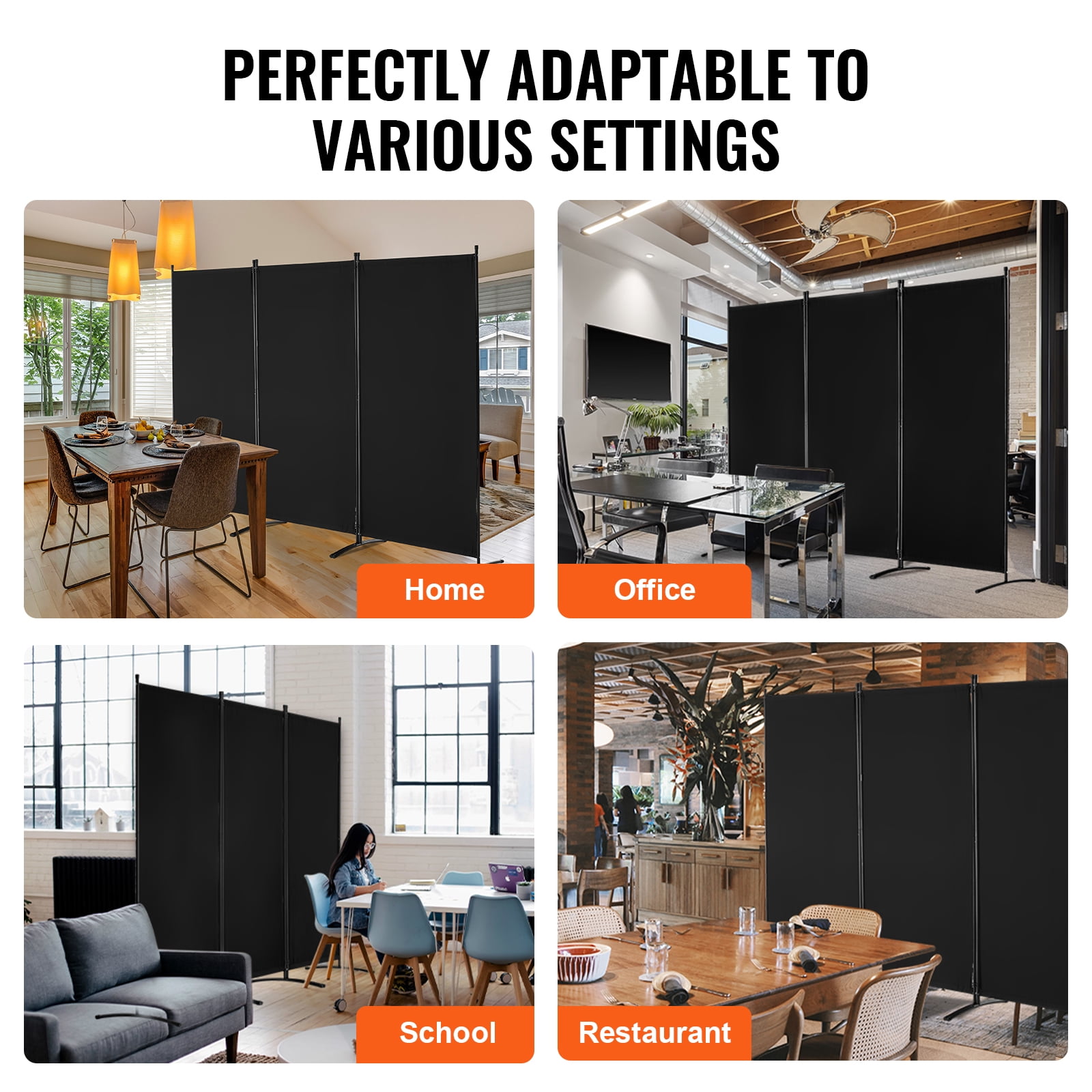 VEVOR Room Divider, 3 Panel Room Divider, Folding Privacy Screen and Portable Partition Divider for Room Separation, Freestanding Room Partitions for Office, Bedroom, Study, Black