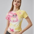 thumbnail image 4 of Femmes O-Cou Cravate-Teint Papillon Imprimé Nombril Occasionnel Exposé T-Shirt à Manches Courtes Hauts Colorés, 4 of 10