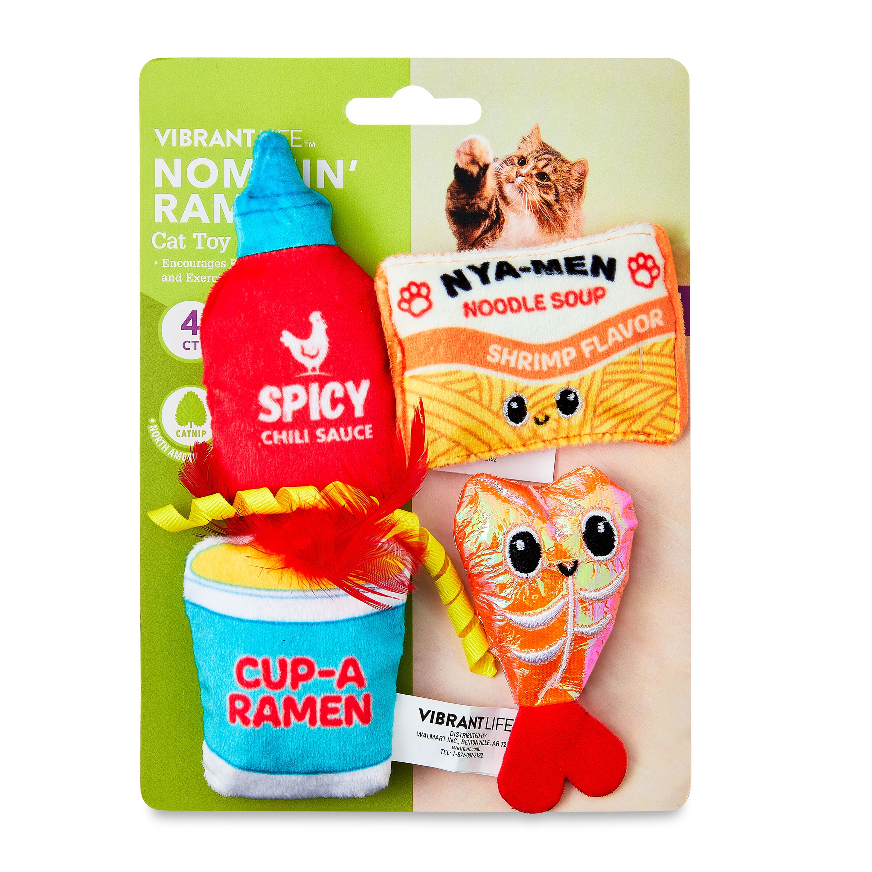 Vibrant Life Nommin Ramen Catnip Plush Cat Toys, Multicolor,