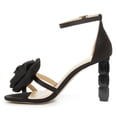 thumbnail image 3 of FSJ Women Sexy Flower Open Toe Sandals Three Crystal Block High Heels Pumps Adjustable Buckle Ankle Strap Prom Wedding Evening Shoes Size 8 Black, 3 of 5