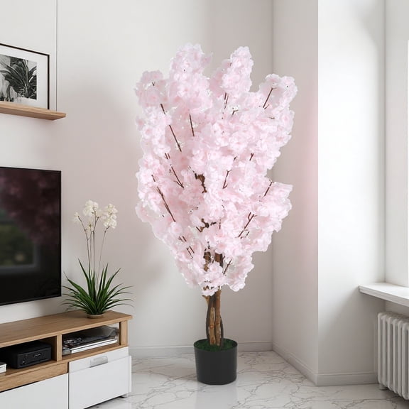 42 Inch Artificial Cherry Blossom Tree - UV Resistant Fake Sakura Tree with Weighted Black Plastic Pot for Indoor Home Decor