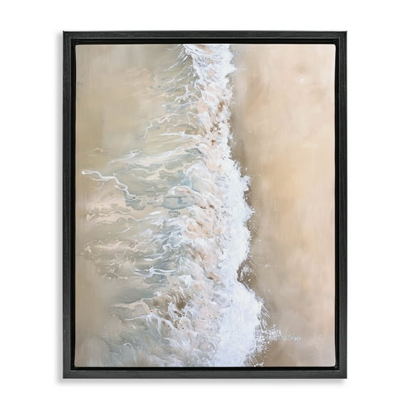 Stupell Industries Neutral Coast Wave Crash Landscape & Nature Painting Black Floater Framed Canvas Art Print Wall Art, 17 x 21