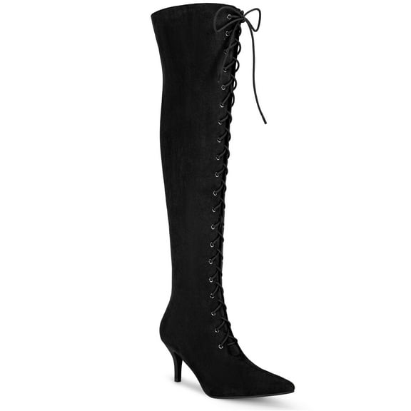 BLISSFUL STEP Women's Lace Up Stiletto Heel Over the Knee High Boots