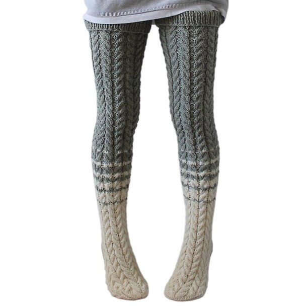 Leopard Medias con bloques de colores degradados para mujer Calentadores de piernas Calcetines por encima de la rodilla de punto grueso
