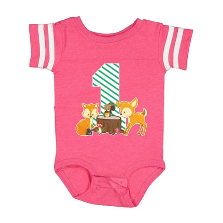 

Inktastic One Years Old with Woodland Animals Gift Baby Boy or Baby Girl Bodysuit