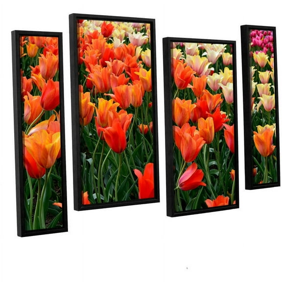 ArtWall Kevin Calkins "Tulips in Spring" 4-Piece Floater Framed Canvas Staggered Set