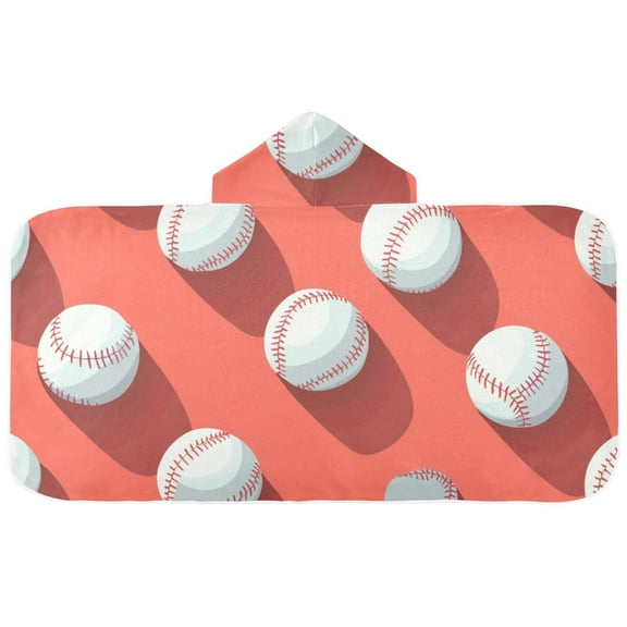 Baseball Pattern Hooded Beach Towel Kids Bath Towels Quick Dry for Pool Swiming 50" x 23.5" Microfiber Soft Bathrobe