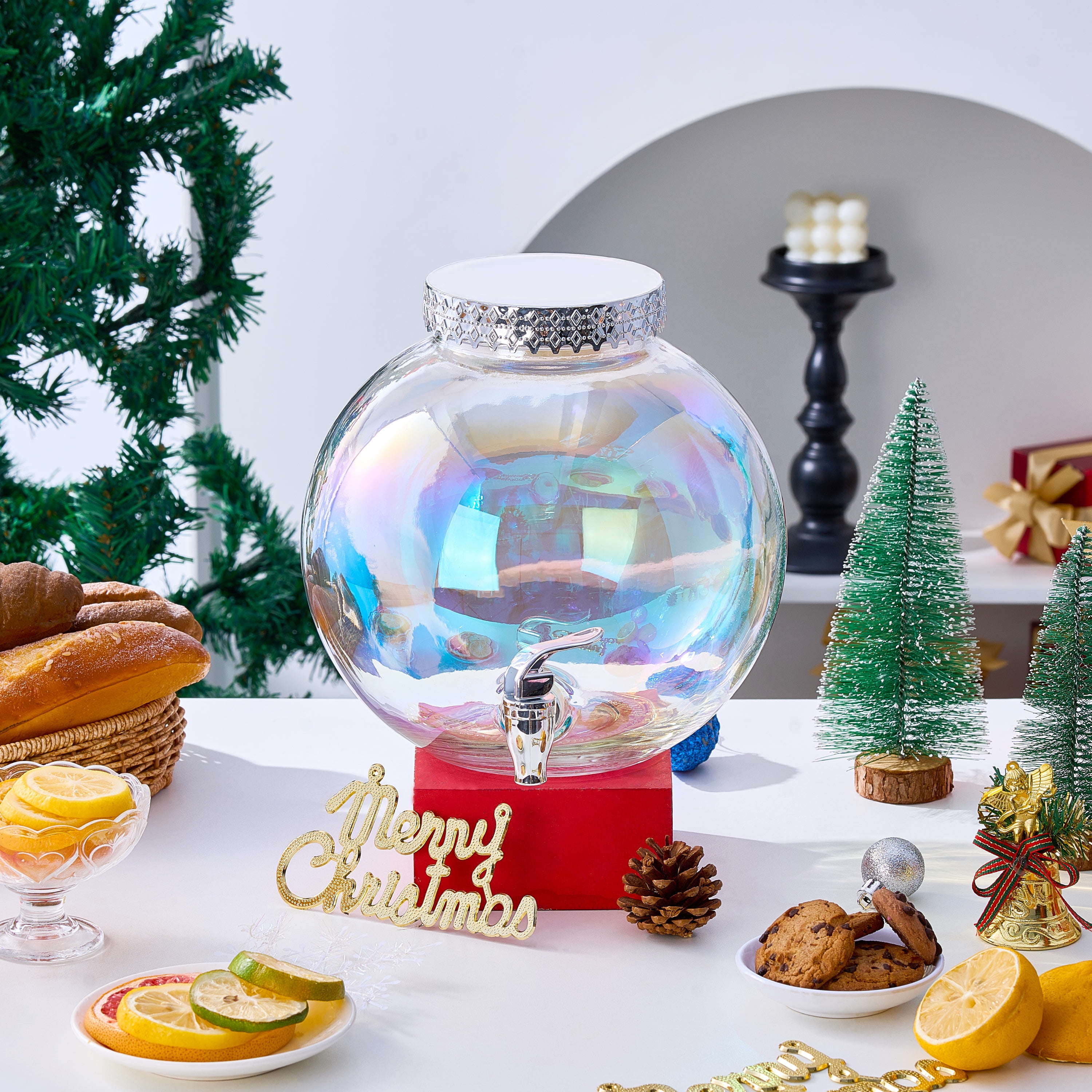 out シャンリー様 クリスマスドリンクジャー✧✧ Holiday Time 1.5 Gallon Clear Iridescent Glass Ornament Dispenser