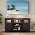 thumbnail image 6 of Homhougo Farmhouse TV Stand with LED Lights, Entertainment Center for TVs up to 70 Inch, TV Console with Storage Cabinets and Adjustable Shelf, TV Cabinet for Living Room, Bedroom, Black, 6 of 12
