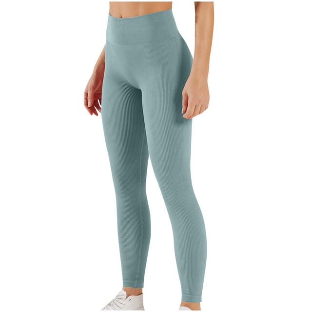 AherBiu Yoga Leggings for Women High Waisted Ribbed Stretch Athletic Running Pants Compression Trousers