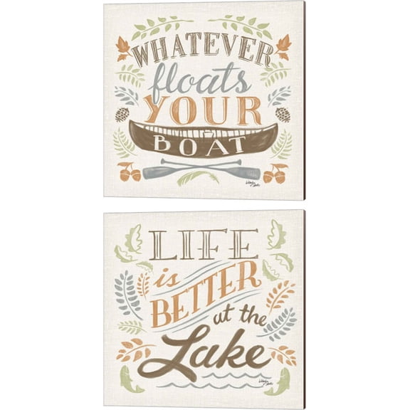 Great Art Now Lake Life Green B by Wellington Studio 2 Piece Canvas Art Set Each 14"W x 14"H