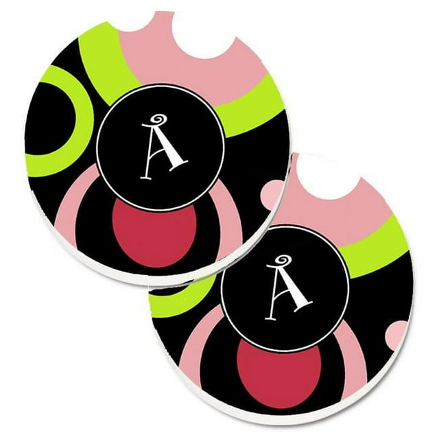 Carolines Treasures AM1002-ACARC Lettre A Monogramme Rétro en Noir Ensemble de 2 Porte-Gobelets sous-Verre de Voiture
