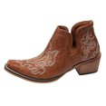 thumbnail image 3 of Crunowin Women's Ankle Boots, Chunky Mid Heel Embroidered Fall Trendy Shoes Brown 6, 3 of 10
