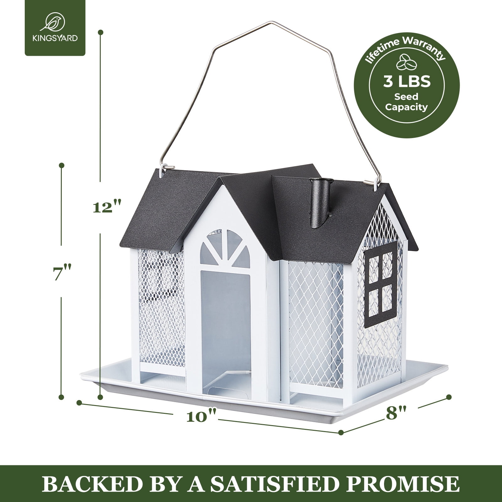Kingsyard Weatherproof Metal Bird Feeder House, Triple Feeders for Outside Finch Cardinal, White