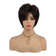 thumbnail image 1 of Pelucas peludas peludas del duendecillo corto del pelo humano de las mujeres elegantes con las explosiones para las de cosplay Marron oscuro Sunnimix Peluca de cabello humano de mujer en capas, 1 of 8